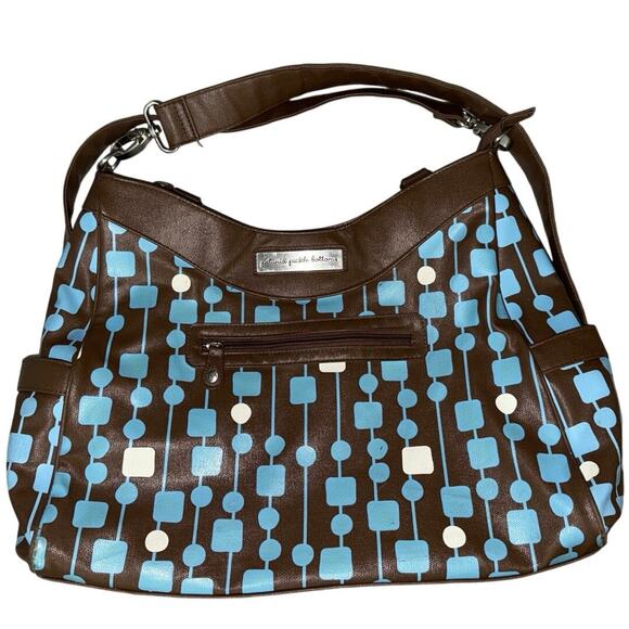 Petunia Pickle Bottom Handbags - Petunia Pickle Bottom Brown Blue Faux Leather Zipper Pockets Diaper Bag w Straps